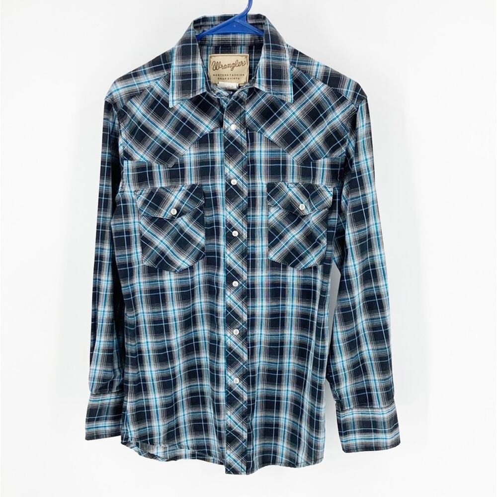 Wrangler western pearl snap button down rodeo jaripeo country ranch size S plaid